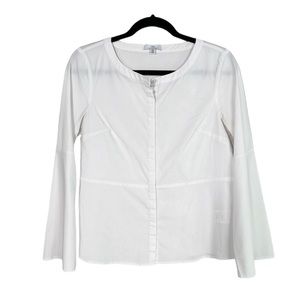 H HALSTON White Button Down Bell Sleeve Top size Medium